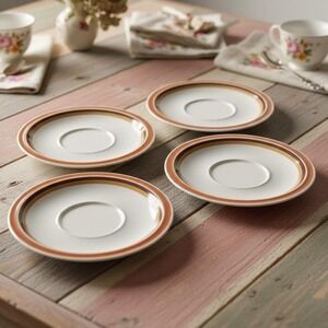 Genuine Stoneware Multicolor Stripe Pattern Saucers, Set of 4, Vintage Tableware